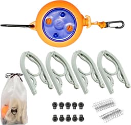 Intrekbare Waslijn - Reiswaslijn Kledinglijn - Buiten Kleding Drogen - Met Gespen Hangers - 10 Meter Touw - Grijs — thumbnail 1