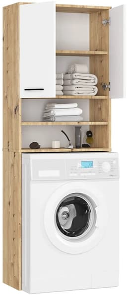 Badkamerkast voor Wasmachine FIN / Hoge Wasmachinekast met 2 Deuren / AKORD Furniture Factory / Artisan Eik - Wit / 65 x 180 x 30 cm — thumbnail 2