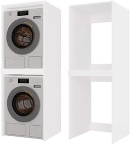 BDW Washing Machine Cabinet for Washing Machine and Tumble Dryer Pola Twin, 180 x 64 x 64 cm, Tall Bathroom Cabinet, Bathroom Furniture, Dryer, White — thumbnail 1