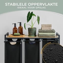 Blumtal laundry basket with 3 compartments – Metal frame in black – Bamboo look shelf – On legs – Wassorter/trash can — thumbnail 3