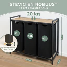 Blumtal laundry basket with 3 compartments – Metal frame in black – Bamboo look shelf – On legs – Wassorter/trash can — thumbnail 5