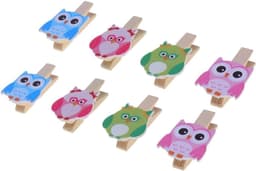 Houten Fotoklemmen - Mini Wasknijpers - Foto's Ophangen - Uil Ontwerp - 8 Stuks - Houtkleur — thumbnail 1