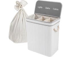 Wasmand 3 vakken - 105 l - opvouwbaar - bamboe - wit