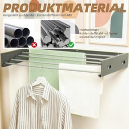 Droogrek Wandmontage - Uittrekbare Waslijn - Kleding Drogen - Ruimtebesparend Ontwerp - 60 cm - Zwart — thumbnail 3