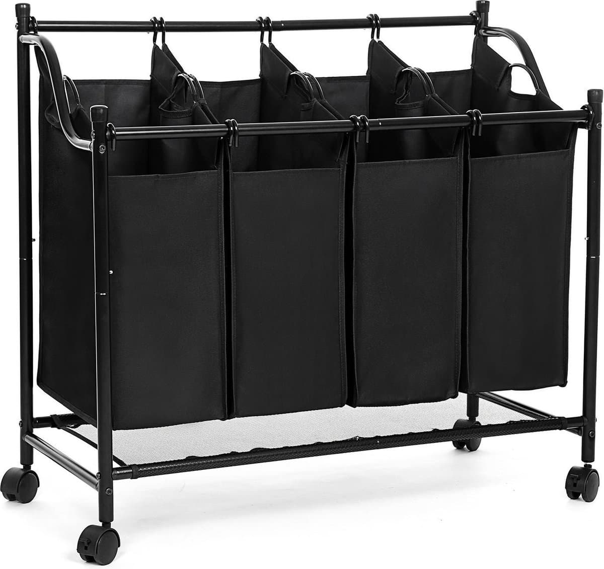 SONGMICS | XL Wassorteerder met 4 Waszakken |  Wasman Basket Op Wielen | Verrijdbare Wasmand met 4 uitneembare waszakken | Grote Wassorteer Mand | Afm. 87.5 x 38.5 x 81 Cm. | Kleur: ZWART — afbeelding 1