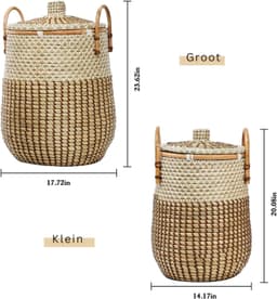 Rieten Wasmand met Deksel - 45x45x60 CM-Set van 3 – Elegant - Bruin — thumbnail 2