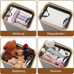 Wasmand met deksel, 160 liter, wasmanden met handgrepen, opvouwbare wasverzamelaar met uitneembare waszakken, extra groot, voor bijkeuken, slaapkamer, grijs — thumbnail 2