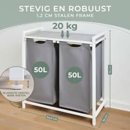 KLS® Wasmand 2 Vakken - Wasmand - Wasbox met 2 Vakken - Grijs Wit - 36cm x 65cm x 73cm — thumbnail 5