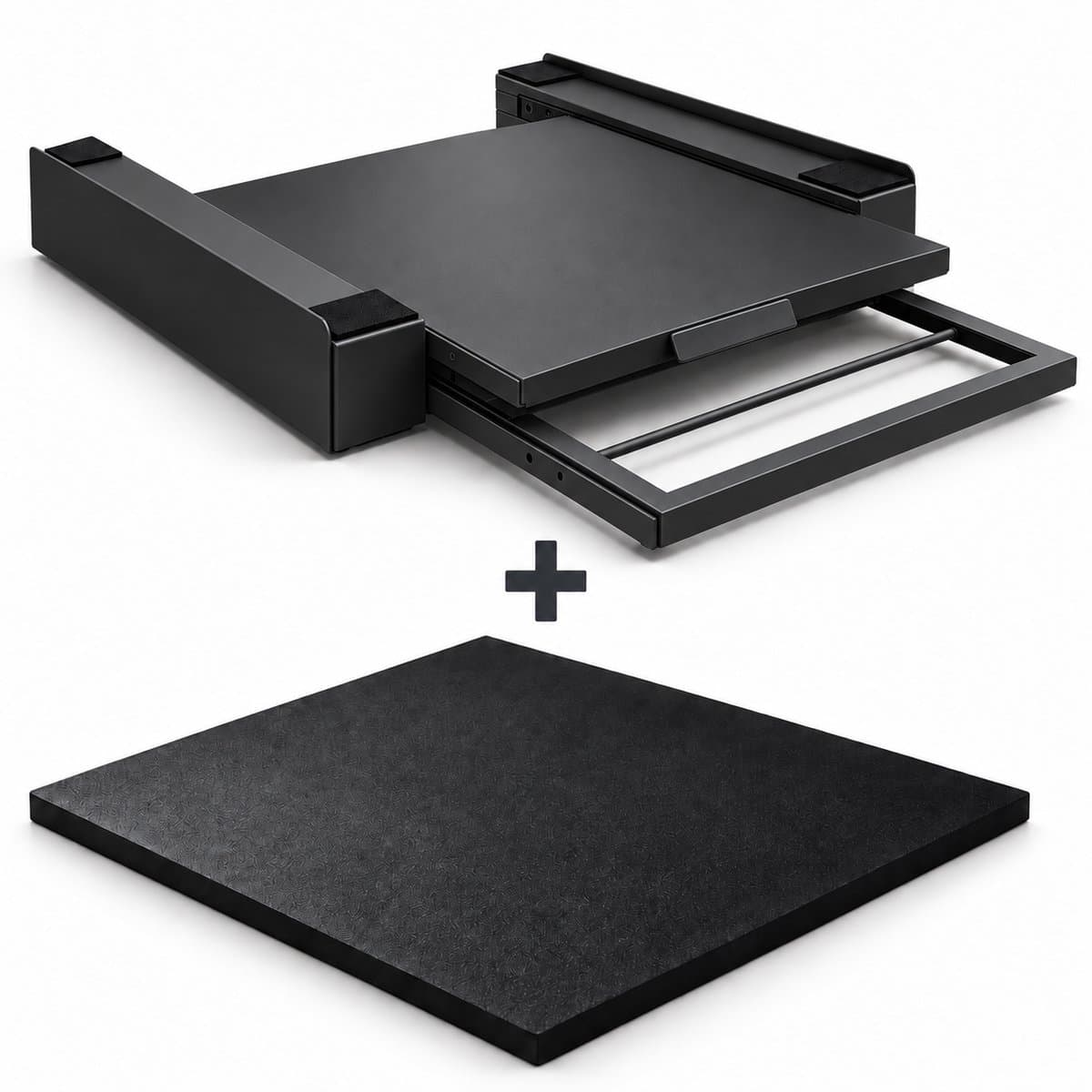 ProductXpert Stacko™ - Stapelkit & Anti Trillingsmat voor Wasmachine en Droger - Tussenstuk - Uitschuifbare Plank met Handdoekhouder - Zwart- AntiSlip - Geluidsdempende Antislip Mat - 620 x 620 x 10 mm — afbeelding 1