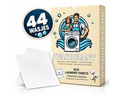 Washgiant Wasstrips Neutral Essence – Parfumvrij Wasmiddel – Waspapier - Wasmiddeldoekjes – Microplasticvrij – 44 Wasbeurten - Eco