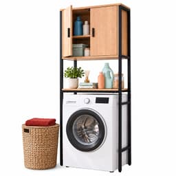 Wasmachine rek - 170x64x27 cm - met kast - zwart-natuur — thumbnail 1