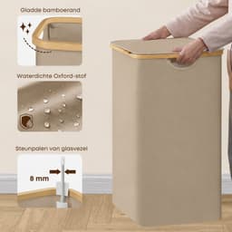 ACAZA Wasmand Met Deksel - 2 Vakken - 130 L - Bamboe - 52 x 38,5 x 70,5 cm - Zand — thumbnail 3