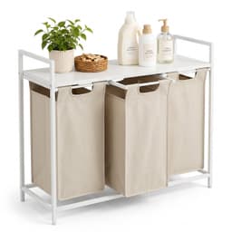 Wasmand - 3 vakken - met plank - wit-beige — thumbnail 1