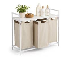 Wasmand - 3 vakken - met plank - wit-beige