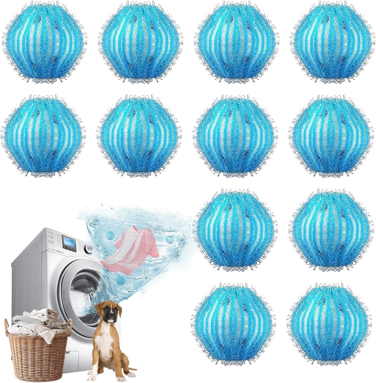 Set van 12 wasballen voor het verwijderen van dierenharen - Wasballen voor de was - Herbruikbare wasballen voor huisdiervriendelijke gezinnen - 32 mm reinigingsballen van puur nylon — afbeelding 1
