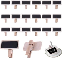 Set van 20 mini borden voor schrijven, houten knijpers met clip, krijtbordclips, kleine clips voor foto's, plantenstekers, memobord, voedsellabels en decoratie, multifunctionele kleine borden — thumbnail 1