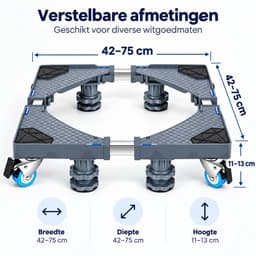Verstelbare Wasmachine Onderzetter met Wielen – 42 tot 75 cm – Verrijdbare Wasmachine Verhoger – Met Rem, Stelpoten & Anti-Slip – Voor Wasmachine, Droger en Koelkast — thumbnail 3