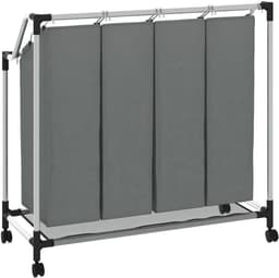 Wasmand met wieltjes, 4 vakken, grijs, afneembare waszakken, stalen frame met kunststof coating, zwenkwielen met remmen, verhoogd ontwerp voor luchtcirculatie, — thumbnail 3