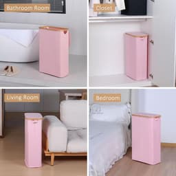 Smalle wasmand met deksel - opvouwbaar - 60 l - roze — thumbnail 3