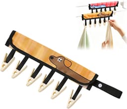 Opvouwbare stoffen hangers - compact opvouwbaar droogrek - met 6 veilige clips - schattig dierenpatroon voegt toe - voor reizen, cruise, hotel, camping — thumbnail 1