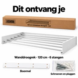 Lacardia Wanddroogrek Inklapbaar 120 cm - Wasrek Hangend - Wit - Wandgemonteerd Droogrek met 7,2 Meter Drooglengte — thumbnail 3