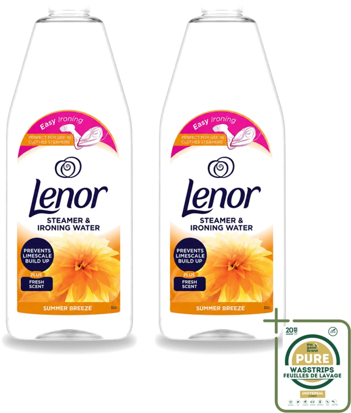 2 x Lenor - Strijkwater - Summer Breeze - Textielverfrisser - 1000 ml - Wasstrips - Strijkwater Summer Breeze - Textielverfrisser - Zomerse Geur - Frisheid - Kledingverfrisser — afbeelding 1