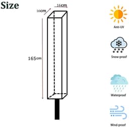 Droogmolenhoes - 165*16*16cm - Droogmolen Hoes - Hoes voor Droogmolen - Beschermhoes voor droogmolen - Roterende Waslijn Afdekking - Stofhoes - Beschermhoes - met ritssluiting - Waterdicht - UV-Bestendig - Stofdicht - groen — thumbnail 3