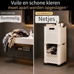 2 Opvouwbare Wasmanden met Wieltjes – Stapelbare Wassorteerder met Handdoekrek, Ventilatiegaten en Uitschuifbare Mand. — thumbnail 4