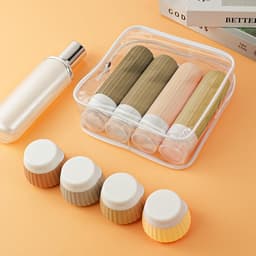 Reisflessen van siliconen, 4 x 90 ml & 4 x 40 ml, reiscontainer met toilettas en lege stickers, navulbaar en anti-uitloop, voor shampoo, lotion, cosmetica #04 — thumbnail 4