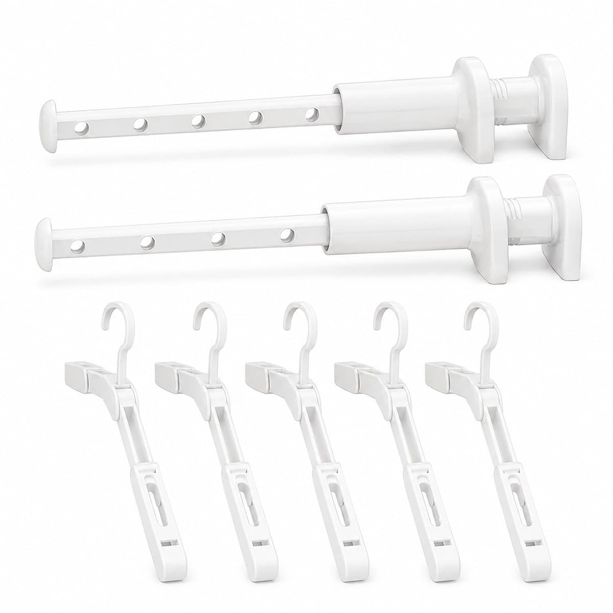 Bobypet - Wasrek - Reisdroogrek- Wasrek inklapbaar Set-van-2 - Compact Droogrek zonder Boren - Klembaar Kledingrek met 5 Sleuven - Voor Balkon, Hotel en Studentenkamers - Wit — afbeelding 1