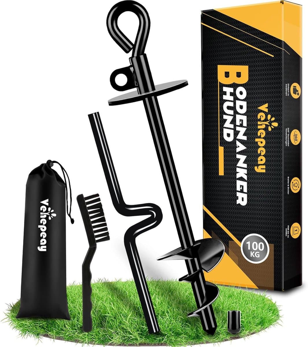 SnelShoppen - Pro Ground Anchor 37 cm - Extra Stabiele Spiralanker tot 100 kg voor Grote Honden - Roestbestendig, Ideaal voor Strand, Camping, Tuin en — afbeelding 1