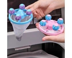 Pluisfilterzak voor wasmachine, haarverwijderaar met kunststof zuignap, universele net-pluisvanger voor wasmachines en drogers, blauw, 2 stuks