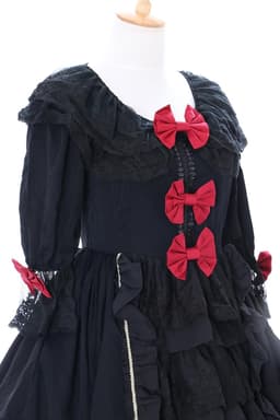 Zwarte ruches chiffon jurk Rococo Victorian Gothic Lolita Cosplay (maat L) — thumbnail 4