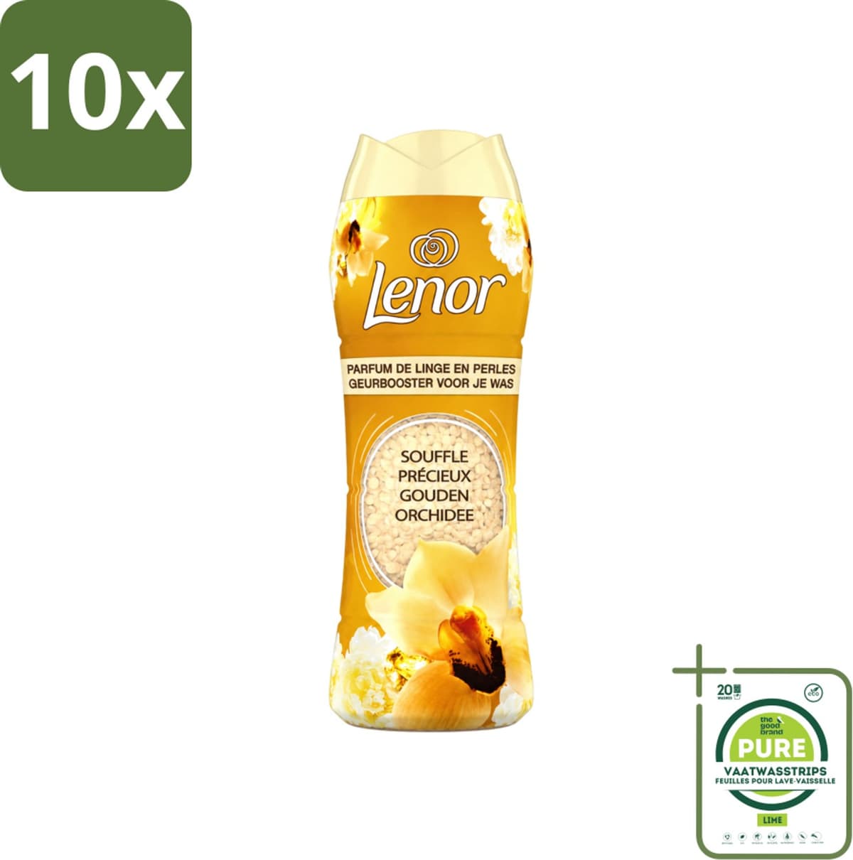 10 x Lenor - Geurbooster - Gouden Orchidee - 22 Wasbeurten - Grootverpakking - Vaatwasstrips - Geurbooster Was - Geur In Was - Geur In Kleding - Wasgeur - Geur In Wasmachine — afbeelding 1