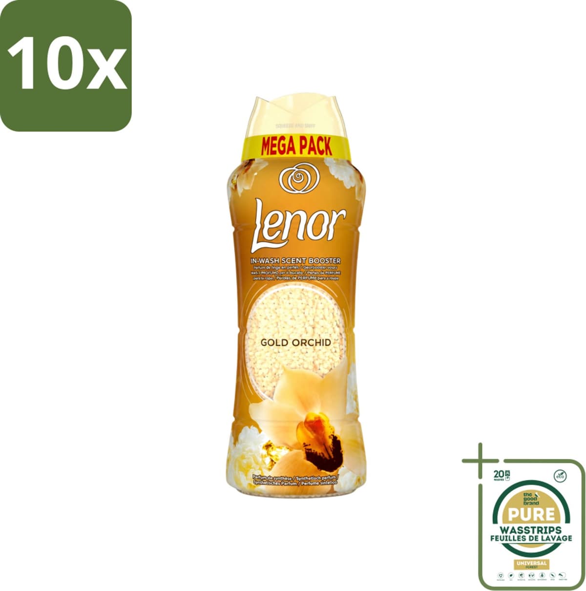 10 x Lenor – Geurparels – Gouden Orchidee – 570 g - Wasstrips - Geurparel - Wasgeur - Orchidee - Vanille - Wasgeurparfum — afbeelding 1