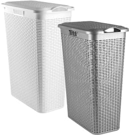 Plasticforte Wasmand met deksel - set van 2 - wit / zilver - 48 liter - 27 x 46 x 60 cm — thumbnail 1