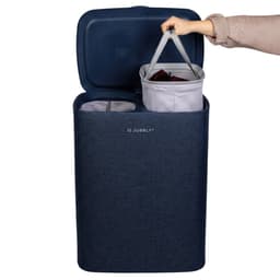 Jubbly® - Wasmand - Wassorteerder - Wasmand met Deksel - Wasmand 2 vakken - Wasmand opvouwbaar - Wasbox - 90 Liter - Blauw - The Splitsmart — thumbnail 1