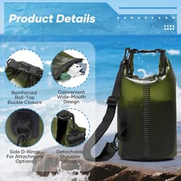 Dry Bag 5L Waterdichte Tas, Waterdichte Opbergtas, Waterdichte Dry Bag met Rolsluiting en Schouderriem voor Strand, Zwemmen, Boot, Kajak, Vissen, Raften, Kamperen, A3-Groen — thumbnail 2