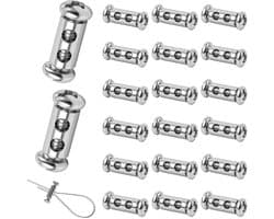 20 kabelbinders van roestvrij staal met kap voor 1-2 mm, dubbele uiteinden voor het bevestigen van waslijn, metalen kabel, spanner voor buitengordijnen