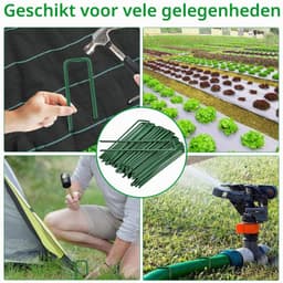 Tuin beveiligen haringen, 6 inch tuin palen gegalvaniseerd landschap nietjes, groene tuin U-vormige netpennen metalen gras pinnen beveiligen pinnen Spikes voor onkruid barrière stof (20 stuks) — thumbnail 1