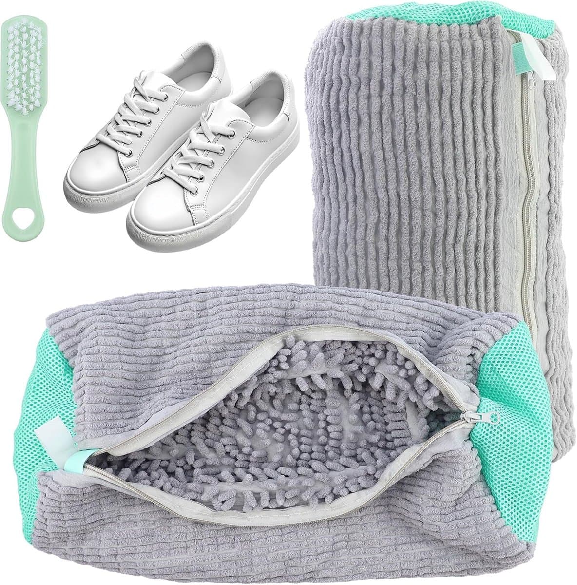 1 stuk schoenwaszak, wasmachine, grijze waszak, multifunctionele schoenentas voor alle soorten en maten, beschermt zowel wasmachine als schoenen — afbeelding 1