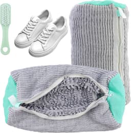 1 stuk schoenwaszak, wasmachine, grijze waszak, multifunctionele schoenentas voor alle soorten en maten, beschermt zowel wasmachine als schoenen — thumbnail 1