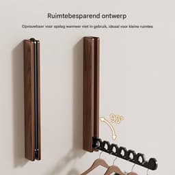 Opvouwbaar houten wanddroogrek – walnoot en zwart, voor wasruimte,Ruimtebesparend – ideaal voor kleine wasruimtes — thumbnail 5