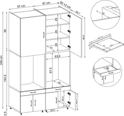 Roomart SERIE 3 Wasmachine Ombouwkast 134x240 cm - Dubbele Kast voor 2 Apparaten - Eiken — thumbnail 5