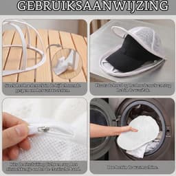 Cap Washer - 2 stuks - Beschermt Petten tegen Vervorming - Inclusief waszak met ritssluiting - Wasaccessoire - Voor Platte en Gebogen Petten - wit — thumbnail 4