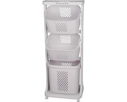 Wasmand met 3 vakken, 4 wielen, 2 kleine manden en 1 grote mand, afneembaar, wasmand met handgrepen voor badkamer, wasruimte, 44 x 33 x 110 cm