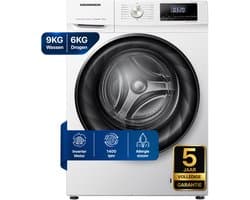 Heinner HWDM-H9614A Was-droogcombinatie - 9 kg Wasmachine / 6 kg Droger - 1400 tpm - Energieklasse A/D - Stoomfunctie - Anti-Allergie Programma - Inverter Motor - LED Display - 5 Jaar Garantie