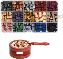 Set voor Waszegels met Ongeveer 375 Wasbolletjes, Verwarmingslepel en Stempels voor Enveloppen, Uitnodigingen en Cadeauverpakking - Retro Stijl — thumbnail 1