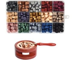 Set voor Waszegels met Ongeveer 375 Wasbolletjes, Verwarmingslepel en Stempels voor Enveloppen, Uitnodigingen en Cadeauverpakking - Retro Stijl