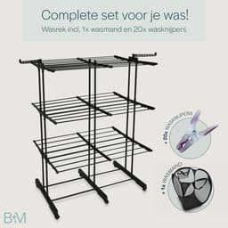 BAUER & MEYER® - Droogrek XL - Wasrek Inklapbaar - 40 Meter drooglengte - Incl. 20 wasknijpers + 1x wasmand - 170 x 134 x 65 cm - Zwart — thumbnail 3